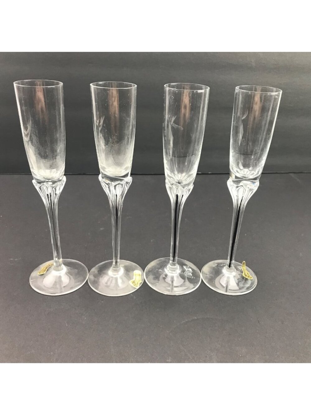 Vintage Exquisite Set 4 Crystal Champagne Flutes 7.5" Tall Intricate Stem Design